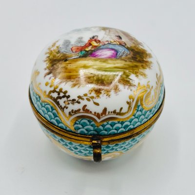 Antique Rococo Hand-Painted Porcelain Hinged Box with Gilt Mounts