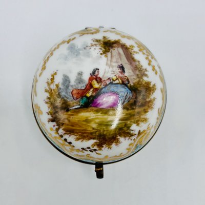 Antique Rococo Hand-Painted Porcelain Hinged Box with Gilt Mounts