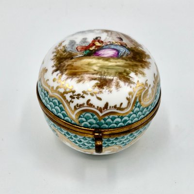 Antique Rococo Hand-Painted Porcelain Hinged Box with Gilt Mounts