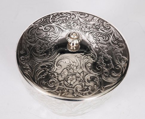 Antique French Silver-Engraved and Cut Crystal Butter Dish, 19th