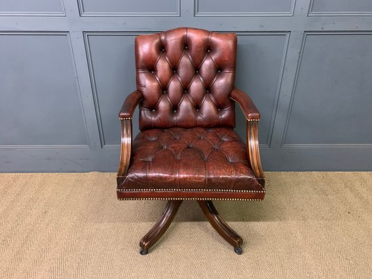Vintage Leather Chesterfield Revolving Desk Chair, 1970s for sale