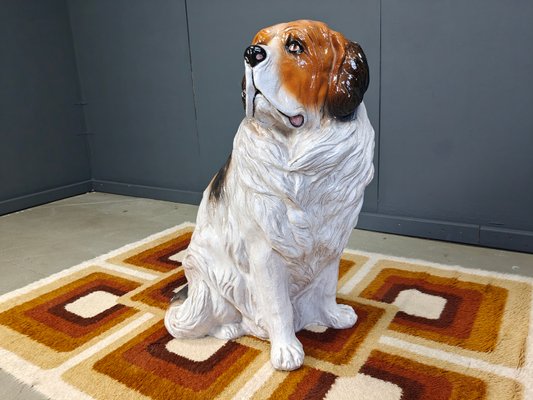 Vintage St Bernard Dog Sculpture in Glazed Terracotta, 1960s for