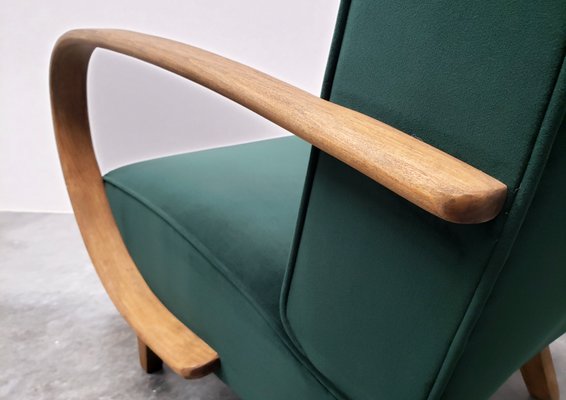 Bentwood Armchair in Emerald Green Velvet by Jindrich Halabala