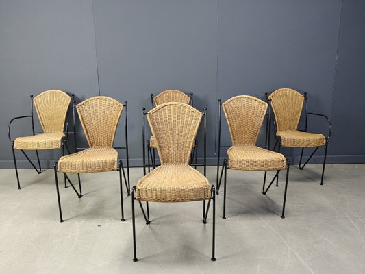 Vintage Dining Chairs in Wicker and Wrought Iron by Frederick
