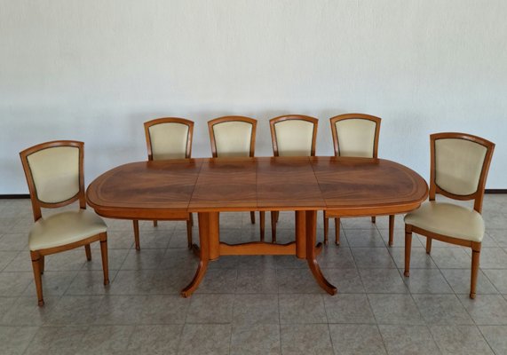 Großer ausziehbarer französischer Esstisch mit Stühlen, 1980er, 7 . Set bei Pamono kaufen