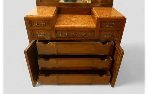 Vintage Wooden Dresser with Marble Top and Large Mirror for sale at Pamono Vintage Wooden Dresser with Marble Top and Large Mirror for sale at Pamono