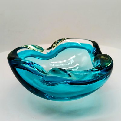 Italian Ligh Blue Ashtray in Murano Glass by Flavio Poli for