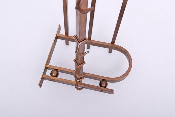Art Deco Bauhaus Brass Wall Coat Rack with Hat Shelf and Hooks