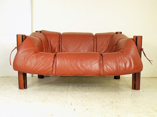 Mp 211 Wood Leather Two Seater Sofa By Percival Lafer 1970s For Mp 211 Wood Leather Two Seater Sofa By Percival Lafer