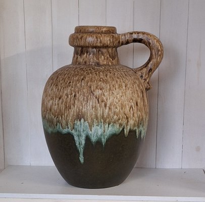 Große Deutsche Vintage Keramikvase im Fat Lava Stil mit Beige-Braun-Grüner Glasur, 1970er bei Pamono kaufen