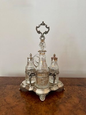 Antique Victorian Ornate Silver-Plated Cruet Set, 1860s, Set of