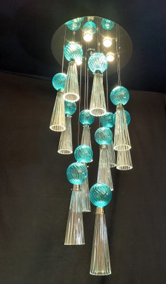 Vintage Art Deco Adjustable Ceiling Light in Hand-Blown Murano Glass with  Led Lights, Italy, 1979