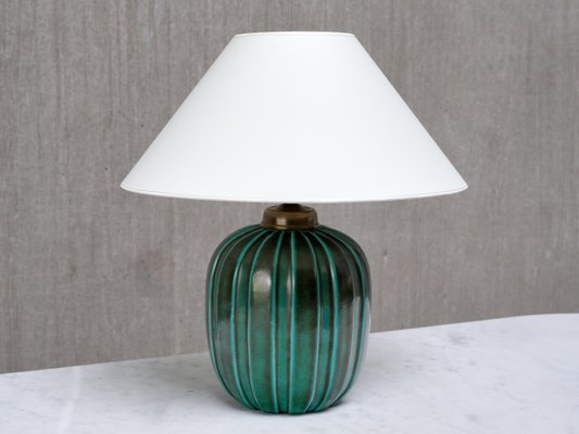 Grüne Tischlampe aus glasierter Keramik von Einar Luterkort für Upsala Ekeby, Schweden, 1930er bei Pamono kaufen