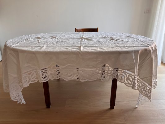 Large Hand-Embroidered Linen Tablecloth, 1900s for sale at Pamono