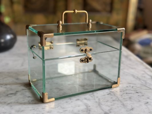 Italienische Schmuckschatulle aus Glas & Metall, 1970er bei Pamono kaufen