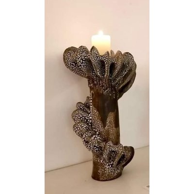 Nautilus Candle Holders in Glazed Black Clay by Kallia Panopoulou