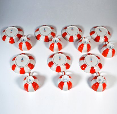 Art Deco Red-White Melon Mocha Service by Josef Hoffmann for