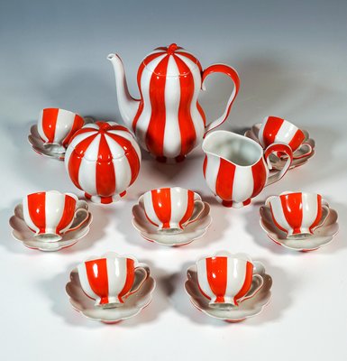 Art Deco Red-White Melon Mocha Service by Josef Hoffmann for