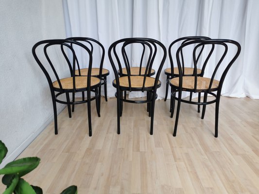 Vintage Thonet Style Dining Chairs in Black Bentwood, 1970s, Set