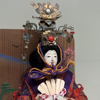 HINA Japanese Emperor and Empress Hina Dolls with Wooden Box, 1950s