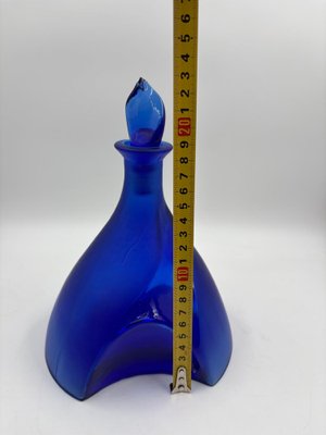 Lot De 6 Bouteilles En Verre 1 Litre Vintage Côtelées Avec Porte-Bouteille Plastique Bleu Cobalt - Idéal Pour Eau & Liqueurs