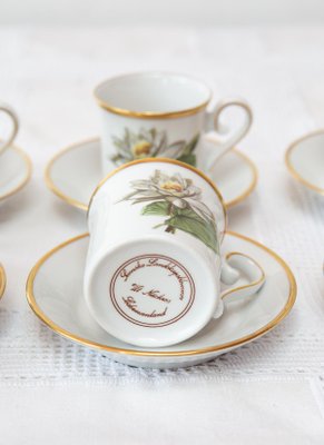 Swedish White Water Lily Coffee Cups for 8, 1970s, Set of 16