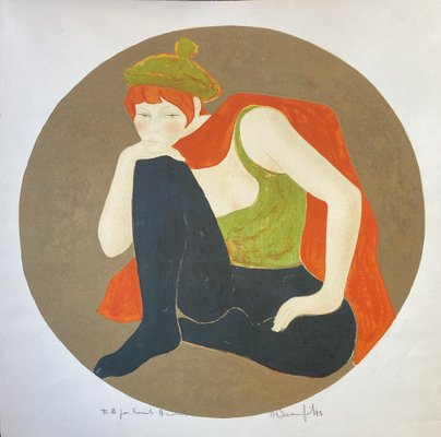 絵画 lithographie originale d'Alain Bonnefoit Alain Bonnefoit, Bonne Vert, Signed Lithograph for sale at Pamono