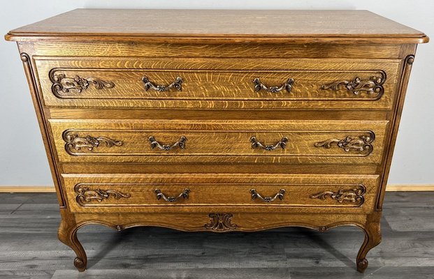 Vintage French Louis XVI Oak Chest of 3 Drawers for sale at Pamono