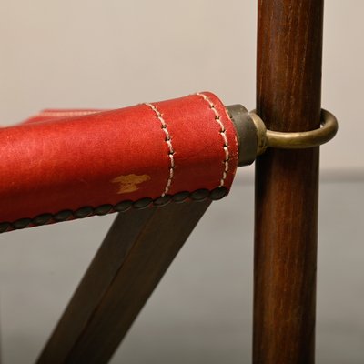 MK-16 Folding Chairs in Oak and Red Leather for Valmazan by Mogens