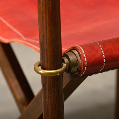 MK-16 Folding Chairs in Oak and Red Leather for Valmazan by Mogens