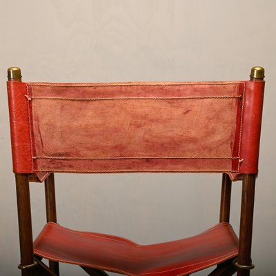 MK-16 Folding Chairs in Oak and Red Leather for Valmazan by Mogens