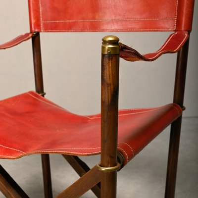 【tk】Mogens Koch Folding Chair MK-16 Folding Chairs in Oak and Red Leather for Valmazan by Mogens