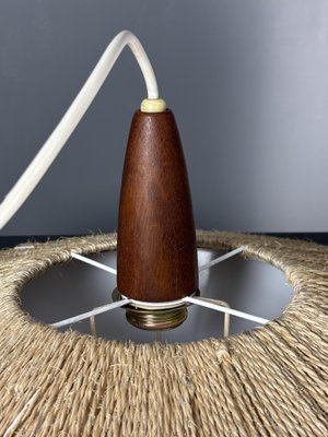 Suspension Vintage Temde - Teck Et Sisal - Années 1960 - Design Scandinave