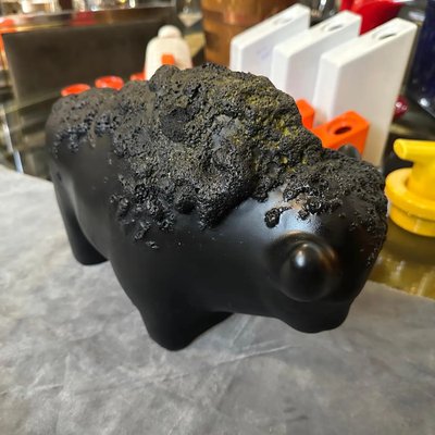 Modernist German Black Fat Lava Ceramic Bison from Otto Keramik