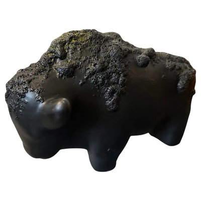 Modernist German Black Fat Lava Ceramic Bison from Otto Keramik