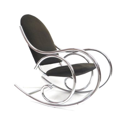 Mid-Century Modern Rocking Chair with Chrome Frame and Fabric Seat, 1970s
