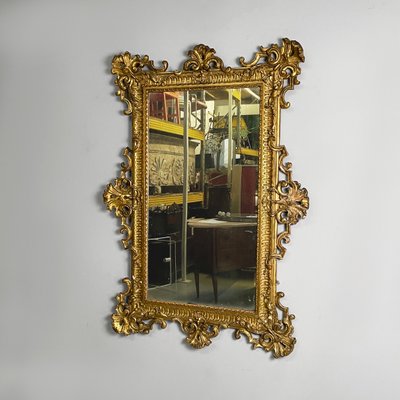 Italian Umbertine Style Gilt Wood Wall Mirror, 1930s for sale at