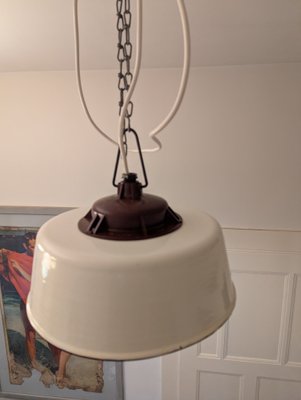 Vintage Industrial Enamel Hanging Lamp, 1950s for sale at Pamono