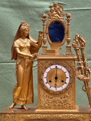 Orologio da camino Empire in bronzo dorato al mercurio, Francia