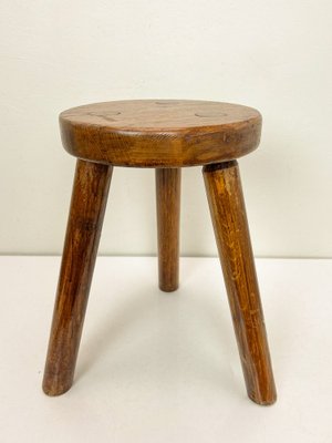 French Wooden Tripod Stool in the style of Charlotte Perriand
