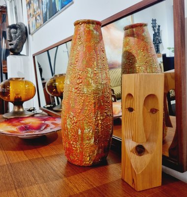 Große Vintage Keramik Bodenvase in Gelb & Orange, 1970er bei Pamono kaufen