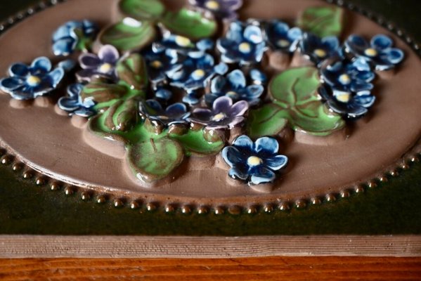 Swedish Ceramic Wall Plaque with Flowers by Jie Gantofta for sale