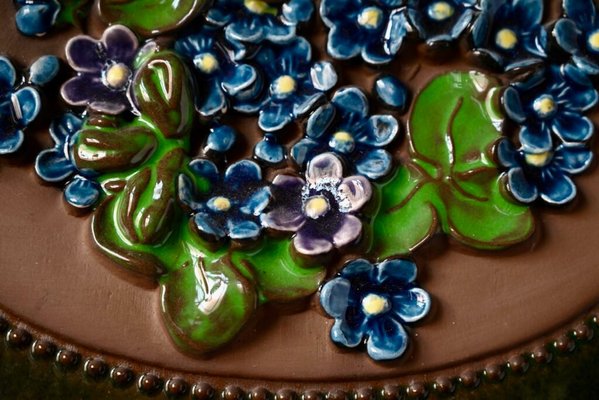 Swedish Ceramic Wall Plaque with Flowers by Jie Gantofta for sale