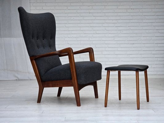 Set of Vintage Danish Lounge Chair and Ottoman by Fritz Hansen, 1960s for sale at Pamono