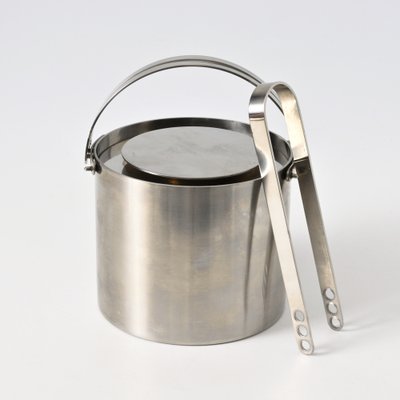 Cylinda Ice Bucket with Tongs by Arne Jacobsen for Stelton, 1980s