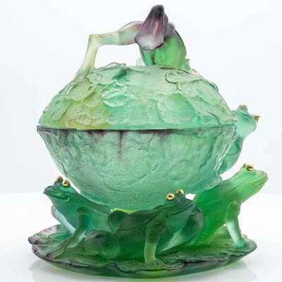 Green Art Glass Bowl with Frogs from Daum, France, 1970s for sale