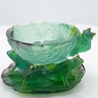 Green Art Glass Bowl with Frogs from Daum, France, 1970s for sale