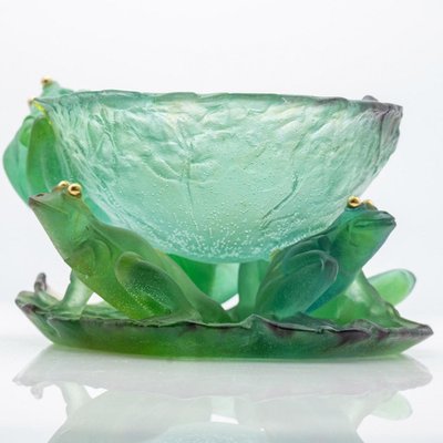 Green Art Glass Bowl with Frogs from Daum, France, 1970s for sale