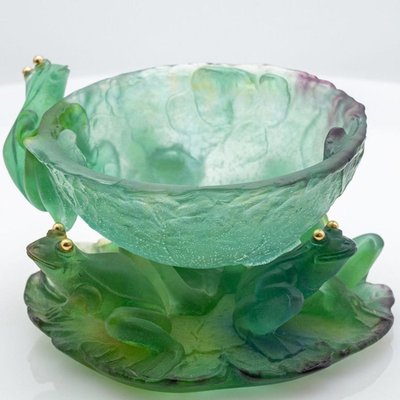 Green Art Glass Bowl with Frogs from Daum, France, 1970s for sale