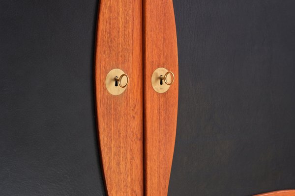 デンマーク Jens.Ingvard  ティーカート　ローズウッド Trèfle Cabinet in Teak, Leather and Brass from Jens Ingvard Jensen
